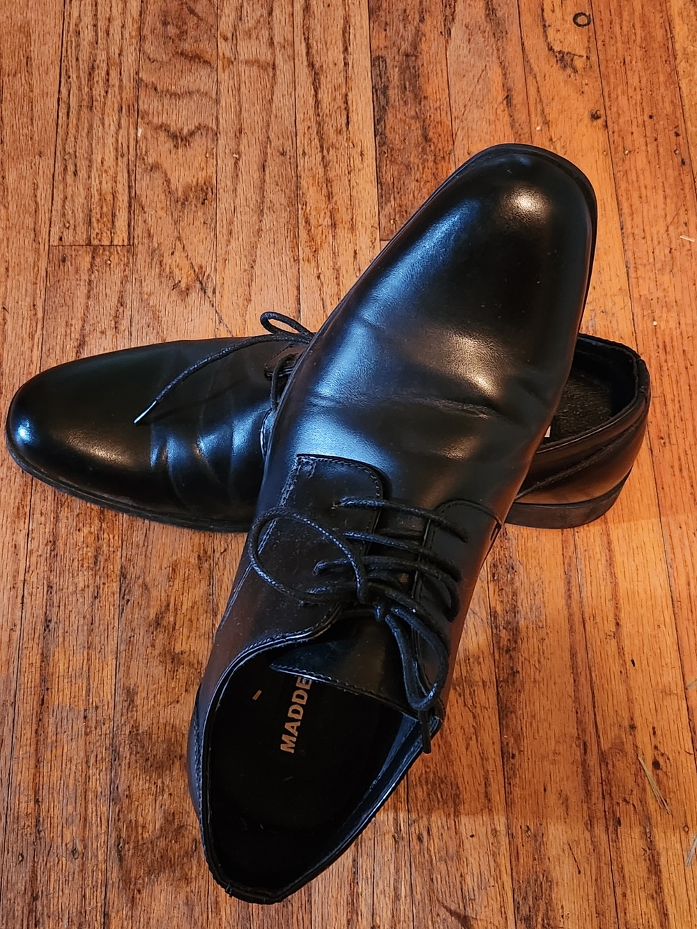 Steven By Steve Madden Black Leather Lace-Up Oxfords
